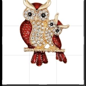 OWL ON A BRANCH SPARKLING CHARMING  RHINESTONE BROOCH ACCESSORY